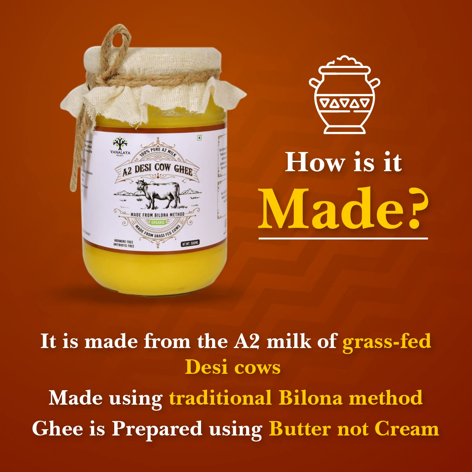 Vanalaya A2 Desi Cow Ghee Prepared By Traditional Bilona Method - Distacart