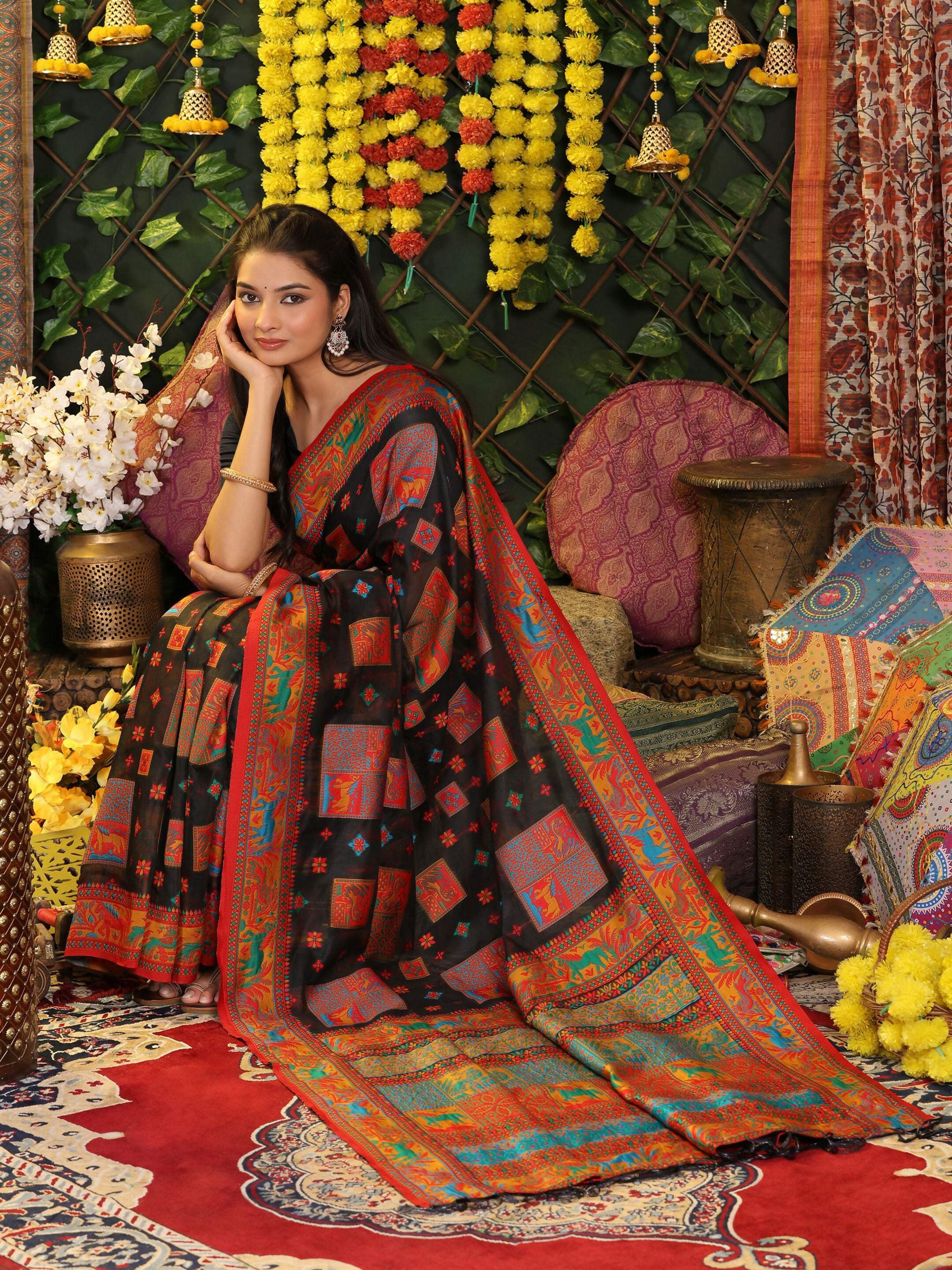 Astita Linen Cotton Black Saree