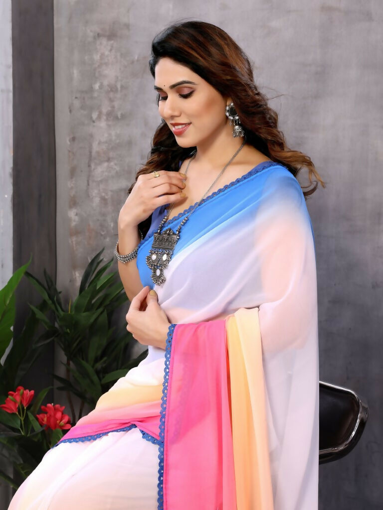 Partywear Designer Multi Georgette Fancy Saree - Satrangi - Distacart