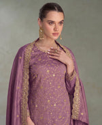 Thumbnail for KC Lilac Silk Straight Suit For Women Heavy Embroidery Work - Dista