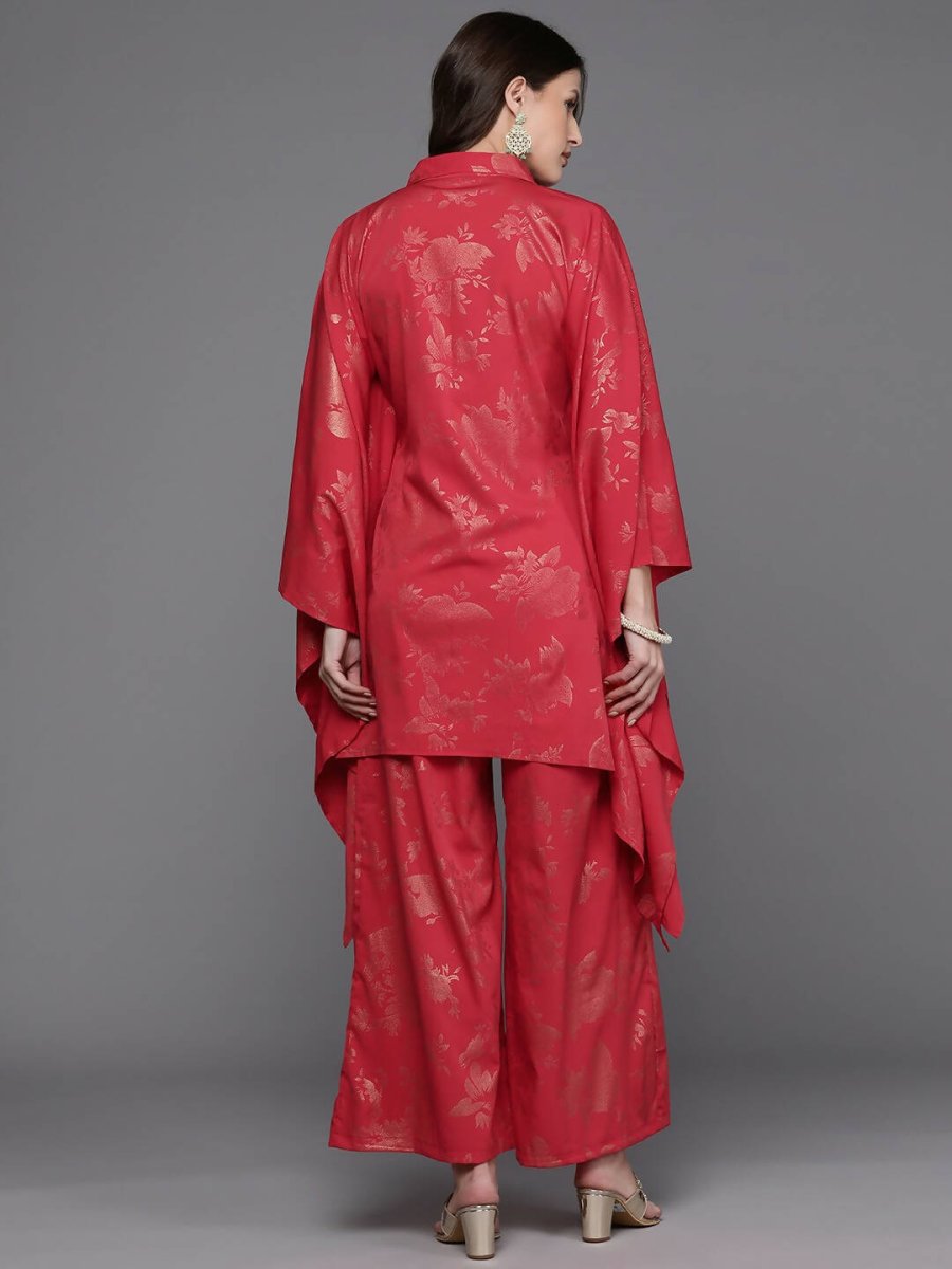 Ahalyaa Women Floral Printed Tunic with Palazzos - Red Color - Distacart