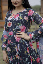 Thumbnail for Jyoti Fashion Women's Black Faux Georgette Floral Digital Printed Anarkali Dress with Dupatta - Distacart