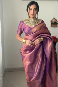 Thumbnail for Malishka litchi Silk Jacquard Ready To Wear Saree With Blouse Piece - Majenta - Distacart
