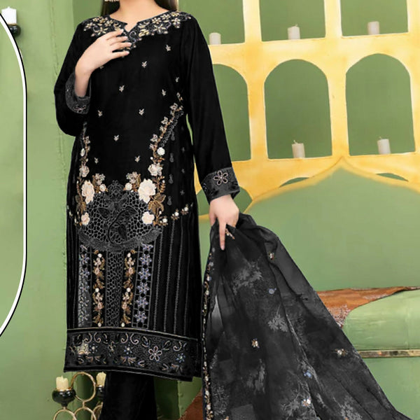 Anaita Black Velvet Suit with Embroidery Sequence Work