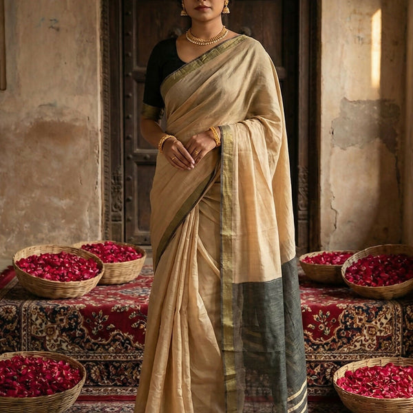 Shree Shyam Fashion Beige Cotton Saree - Distacart