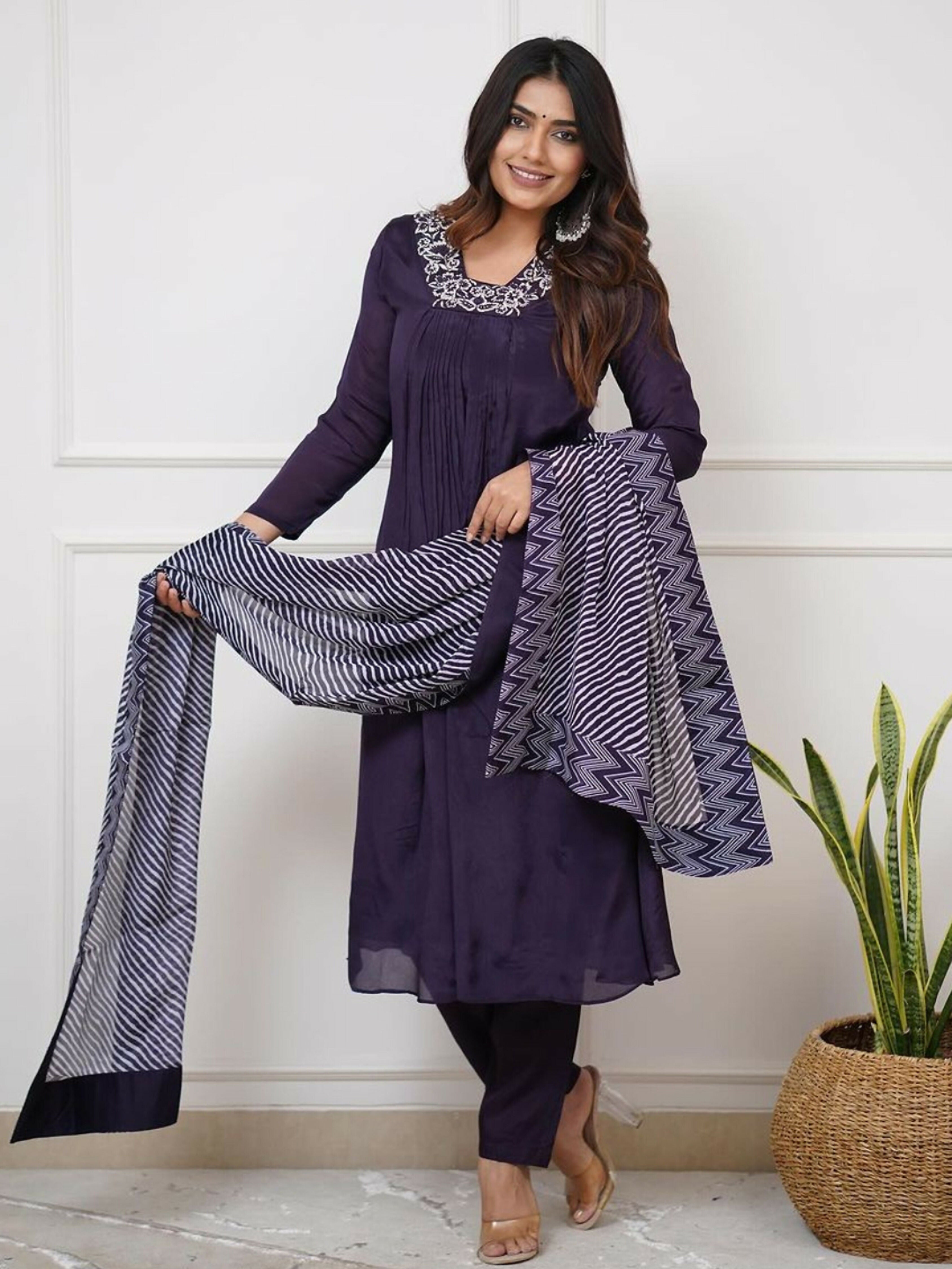 Partywear Designer Viscose Silk With Lining Wine Stitched Suit With Dupatta - Tanisha - Distacart
