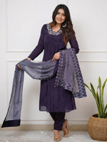 Thumbnail for Partywear Designer Viscose Silk With Lining Wine Stitched Suit With Dupatta - Tanisha - Distacart