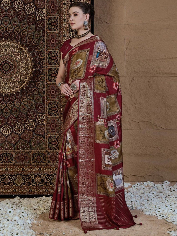 Anouk Kalamkari Zari Silk Blend Sungudi Saree