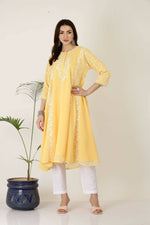 Thumbnail for Joban Fashion Yellow&White Georgette Kurta Set