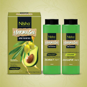 Nisha Herba Care Hair & Beard Colour Gel (Colorant + Developer), Original Black - Distacart
