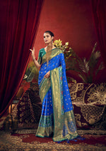 Thumbnail for Vishnu Weaves Women's Royal-Blue Paithani Silk Saree with Blouse - Distacart