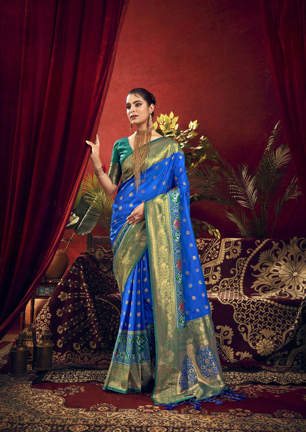 Vishnu Weaves Women's Royal-Blue Paithani Silk Saree with Blouse - Distacart