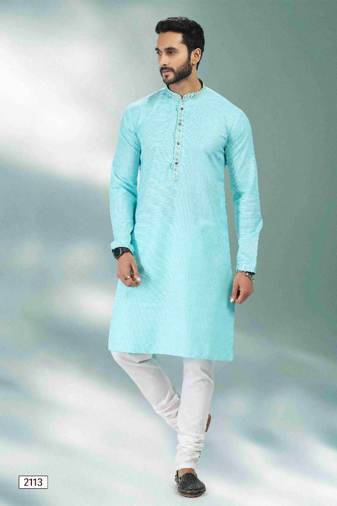 Raivat Ethnic Linen Cotton Pintux Work Kurta Pajama In Sky Blue Colour - Dista