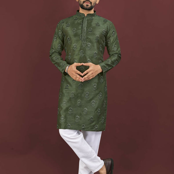 Anaita Green Embroidered Silk Straight Kurta - Distacart