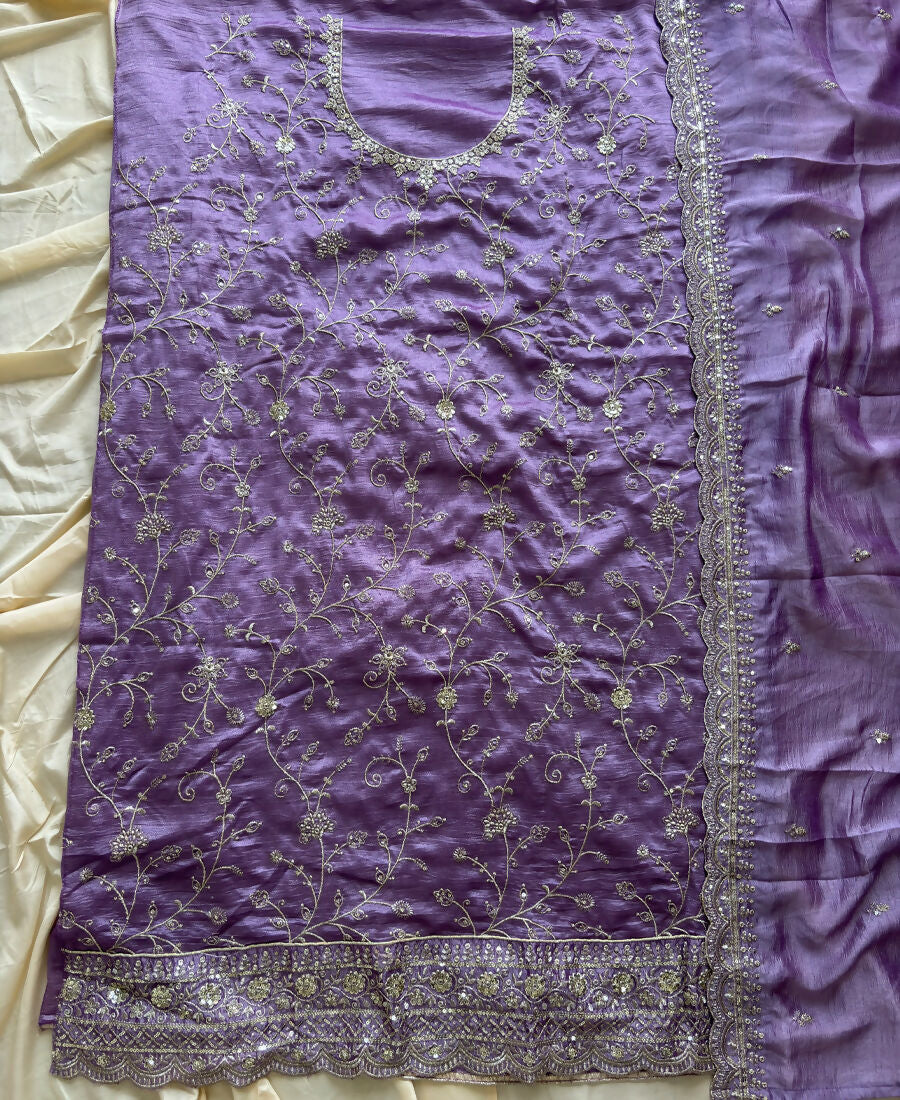 KC Lilac Silk Straight Suit For Women Heavy Embroidery Work - Dista