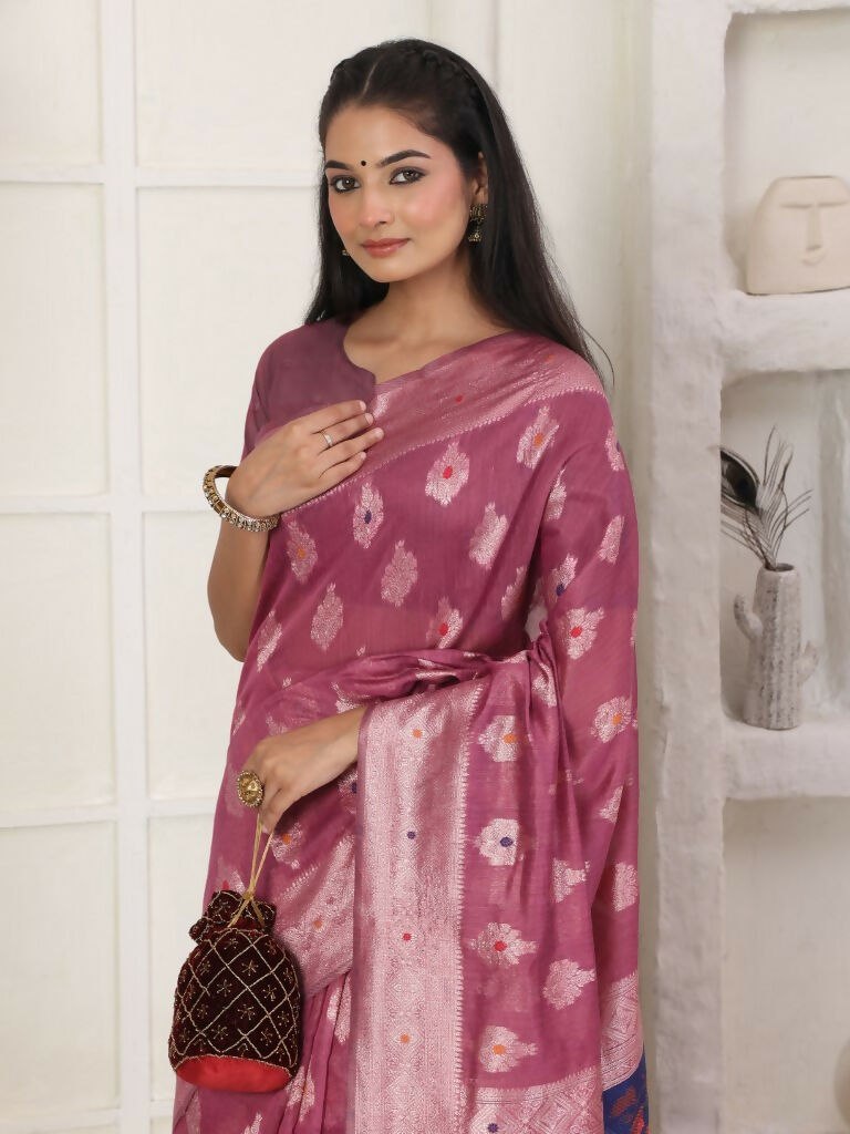 Astita Linen Cotton Pink Saree