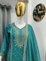Thumbnail for Teeya Creation Teal Color Faux Georgette Embroidery Work Party Wear Salwar Suit - Distacart