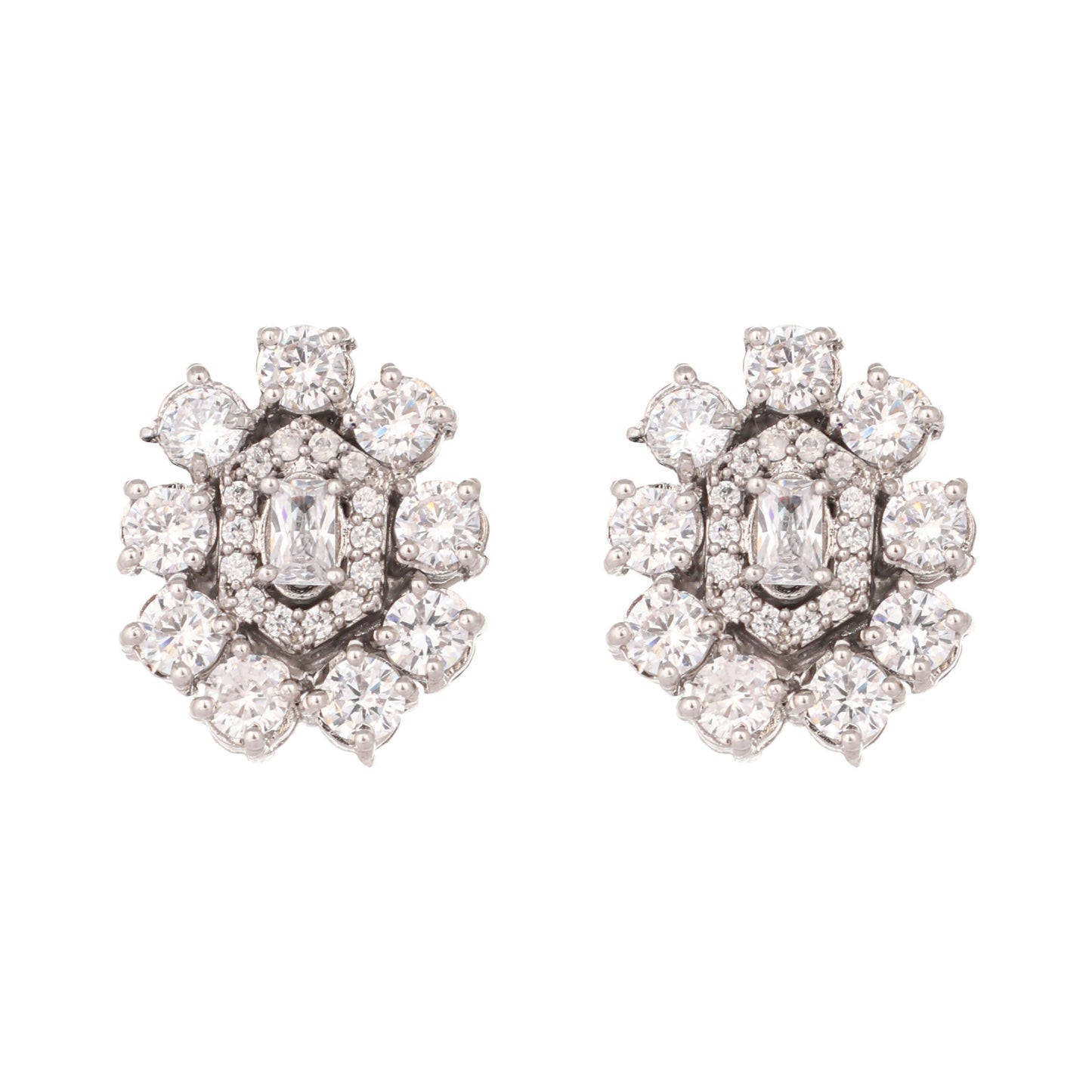 Nuyug Silver Blossom Diamond Studs - Distacart