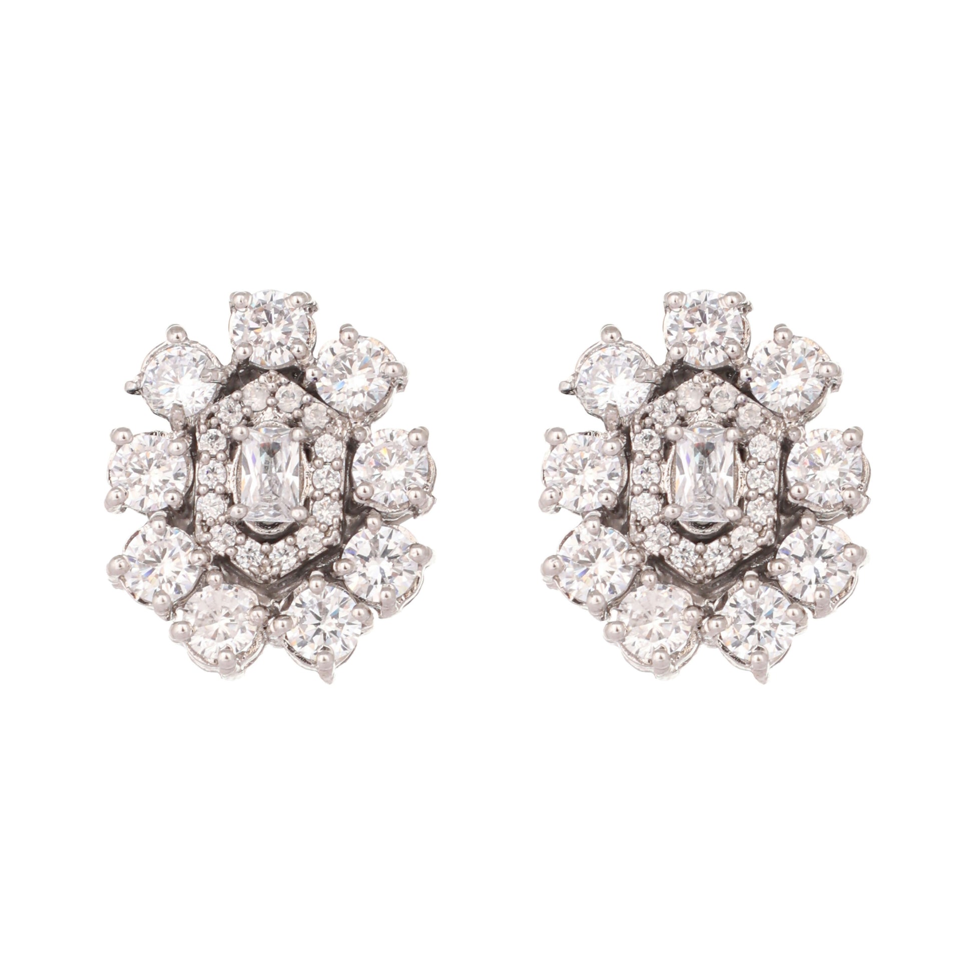 Nuyug Silver Blossom Diamond Studs - Distacart