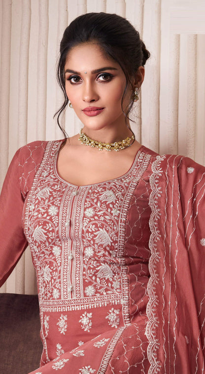 Anaita Peach Embroidered Work Silk Stitched Sharara Suit - Distacart