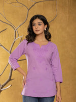 Thumbnail for Yufta Women Lavender Chikankari Striped Regular Top - Distacart