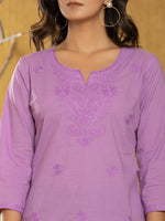 Thumbnail for Yufta Women Lavender Chikankari Striped Regular Top - Distacart