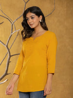 Thumbnail for Yufta Women Mustard Chikankari Striped Regular Top