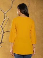 Thumbnail for Yufta Women Mustard Chikankari Striped Regular Top