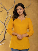 Thumbnail for Yufta Women Mustard Chikankari Striped Regular Top