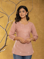Thumbnail for Yufta Women Rust Chikankari Striped Regular Top