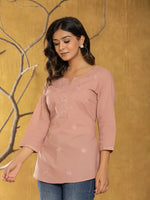 Thumbnail for Yufta Women Rust Chikankari Striped Regular Top