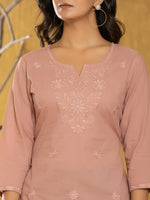 Thumbnail for Yufta Women Rust Chikankari Striped Regular Top