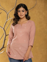 Thumbnail for Yufta Women Rust Chikankari Striped Regular Top