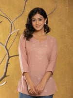 Thumbnail for Yufta Women Rust Chikankari Striped Regular Top