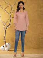 Thumbnail for Yufta Women Rust Chikankari Striped Regular Top