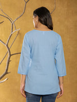 Thumbnail for Yufta Women Sky Blue Chikankari Striped Regular Top - Distacart