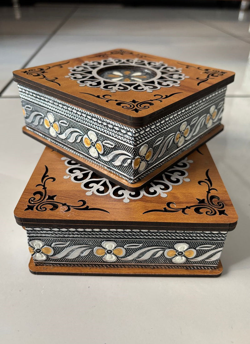 Wood estate Wooden Decor Boxes, Gift Boxes For Home Small Return Gifts Box Empty Container For Dry Fruits Return Gift (Pack Of 2) - Distacart