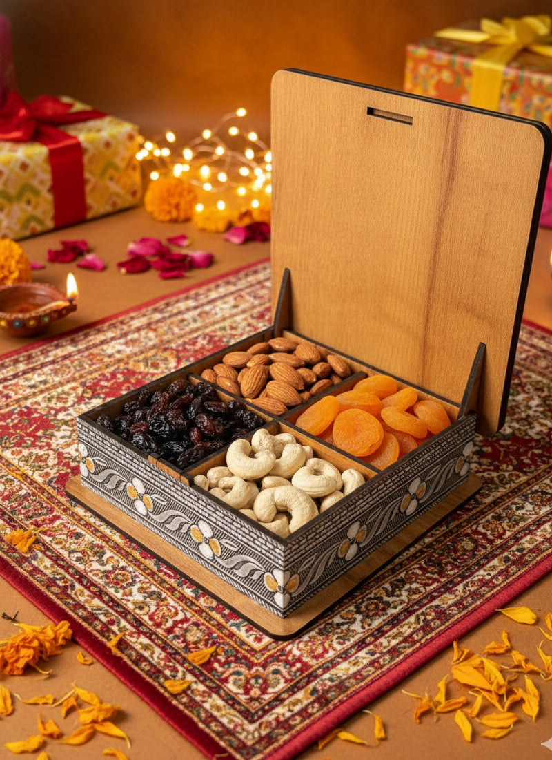 Wood estate Wooden Decor Boxes, Gift Boxes For Home Small Return Gifts Box Empty Container For Dry Fruits Return Gift (Pack Of 1) - Distacart