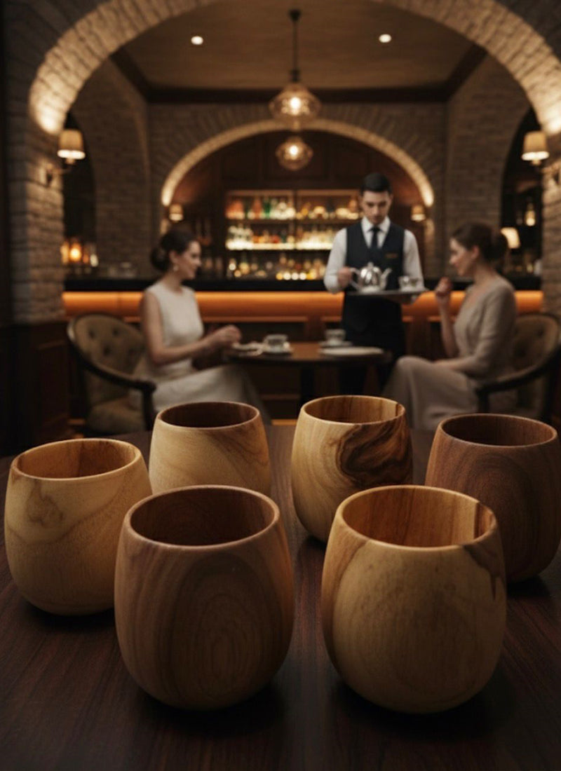 Wood estate Original Wooden Bourbon Drinking Water Glass Gifts(Pack Of 6) - Distacart