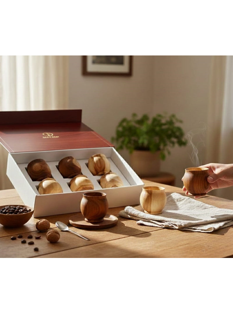 Wood estate Artistic Round Wooden Tea/Coffee Set-Natural Wooden Tea Drinking Cup Coffee Cup - Distacart