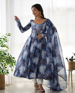 Thumbnail for Joban Fashion Navy Blue Kurta Set Organza Sequin Embroidery Work - Distacart