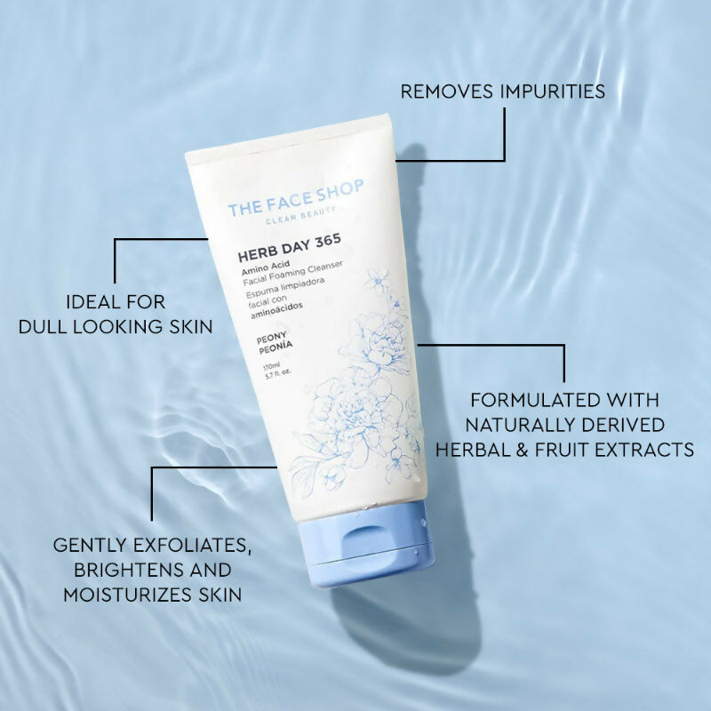 The Face Shop Herb Day Amino Acid Face Wash, Gentle Cleanser that Exfoliates & Brighten Skin - Korean Skincare - Distacart