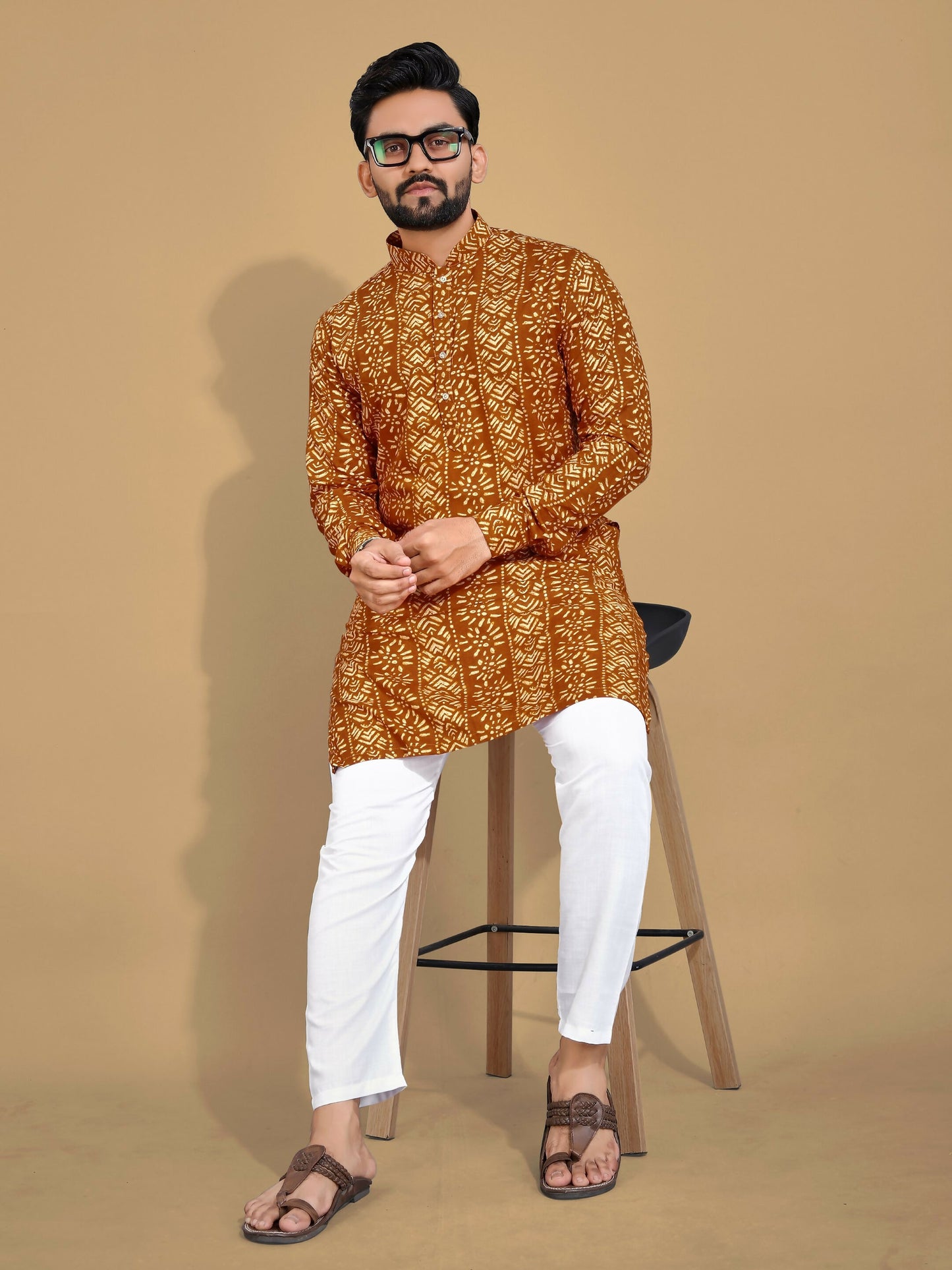 Anaita Mustard Printed Cotton Straight Kurta - Distacart