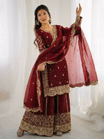 Thumbnail for Teeya Creation Maron Color Fendy Silk Embroidery Work Wedding Wear Salwar Suit - Distacart