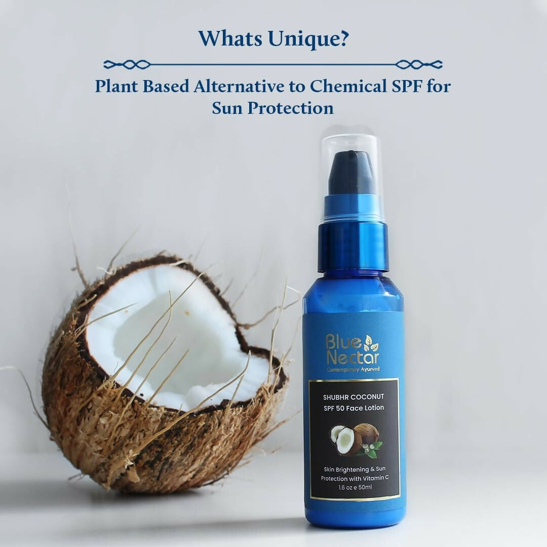 Blue Nectar Coconut Sunscreen SPF 50 Face Lotion, No White Cast, Plant Based Photostable Sunscreen with Vitamin C for Skin Brightening - Distacart