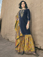 Thumbnail for Aastha Fashion Women's Navy Blue Velvet Embroidered Kurta with Trouser & Dupatta - Distacart