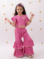 Thumbnail for Lil Drama Khilkhilahat Pink Crop Top and Flare Pant Set For Girls