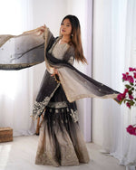 Thumbnail for The52 Women's Beautiful Chinon silk Fabric Embroidery Work Straight Kurta Palazzo and Dupatta Set - Distacart