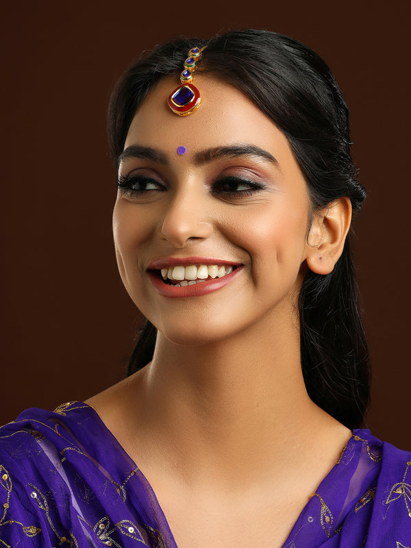 Ruby Raang Blue Meenakari Kundan Maang Tikka