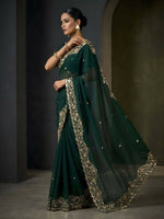 Thumbnail for Joban Fashion Green Fandy Satin Silk Party Wear Sarees - Distacart